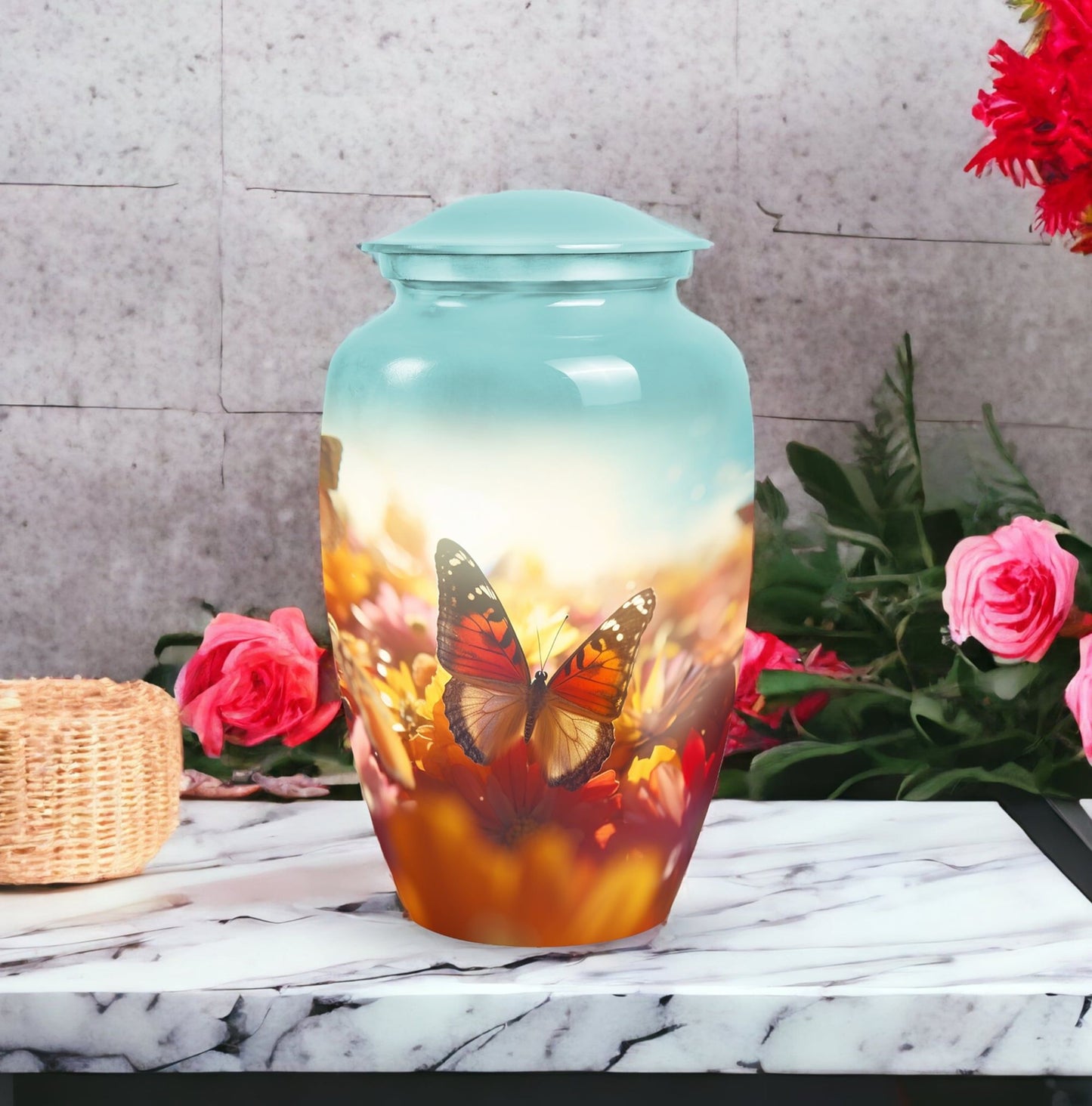 Large butterfly adult male urn for ashes, ideal cremation urn for human ashes.