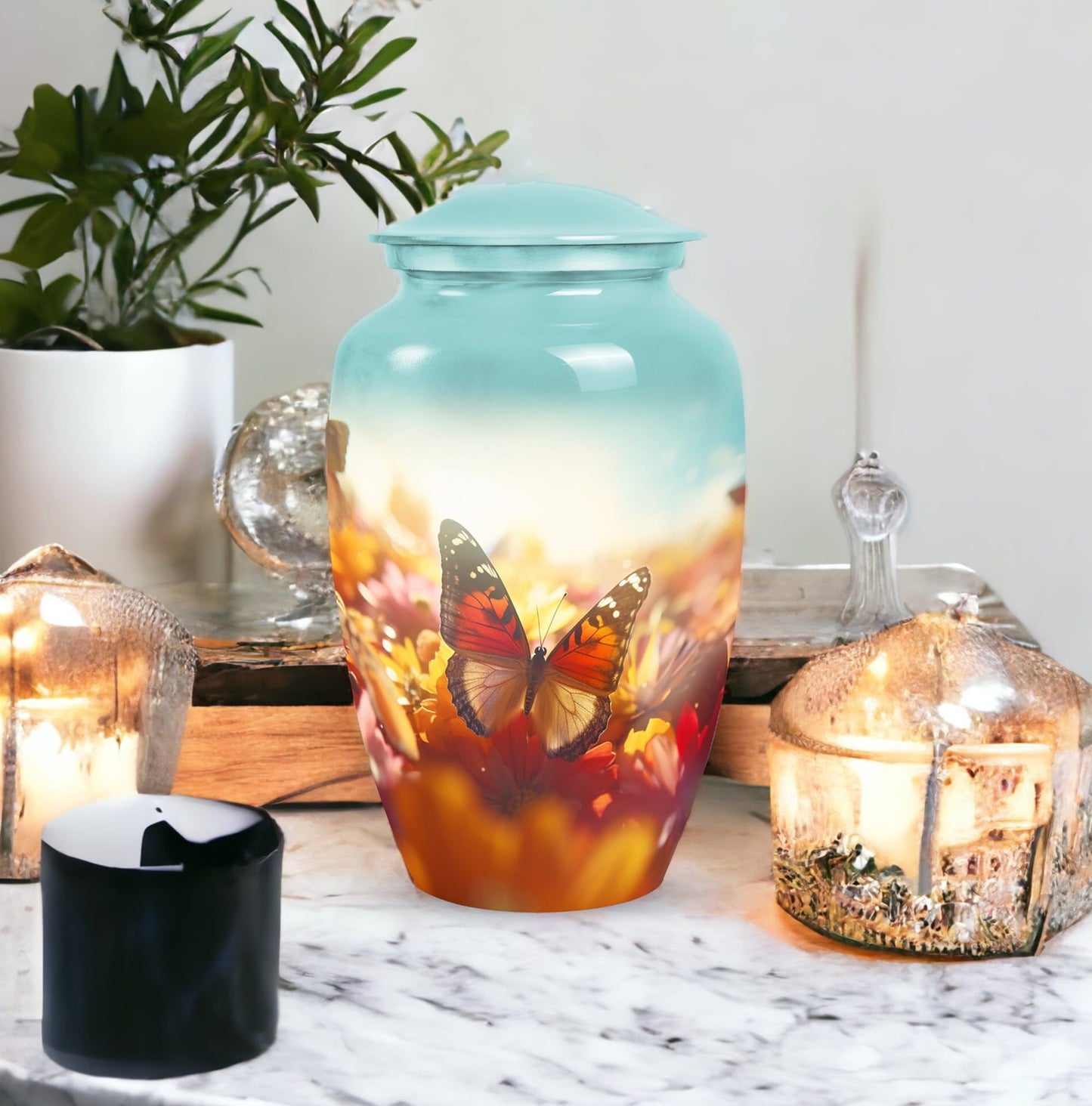 Large butterfly adult male urn for ashes, ideal cremation urn for human ashes.