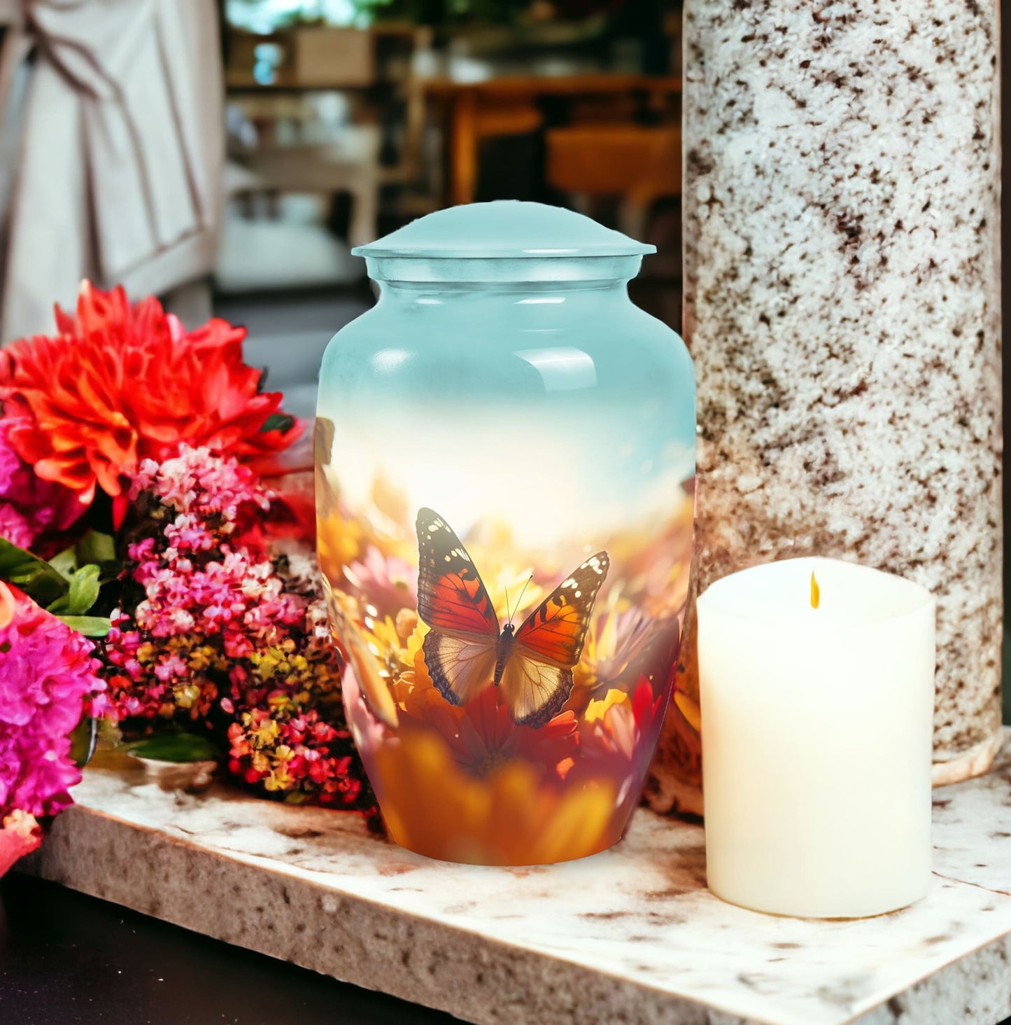 Large butterfly adult male urn for ashes, ideal cremation urn for human ashes.