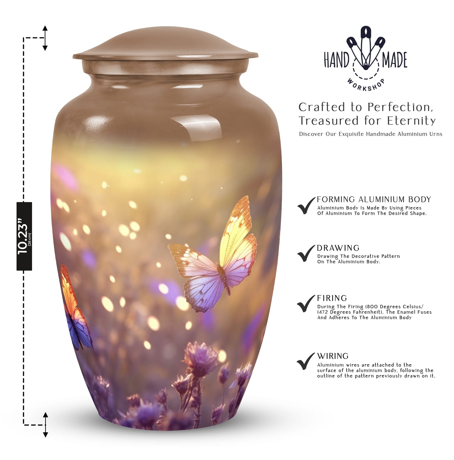 Elegant butterfly cremation urn, ideal for preserving adult human ashes, specifically designed for honoring loved departed ones like mothers