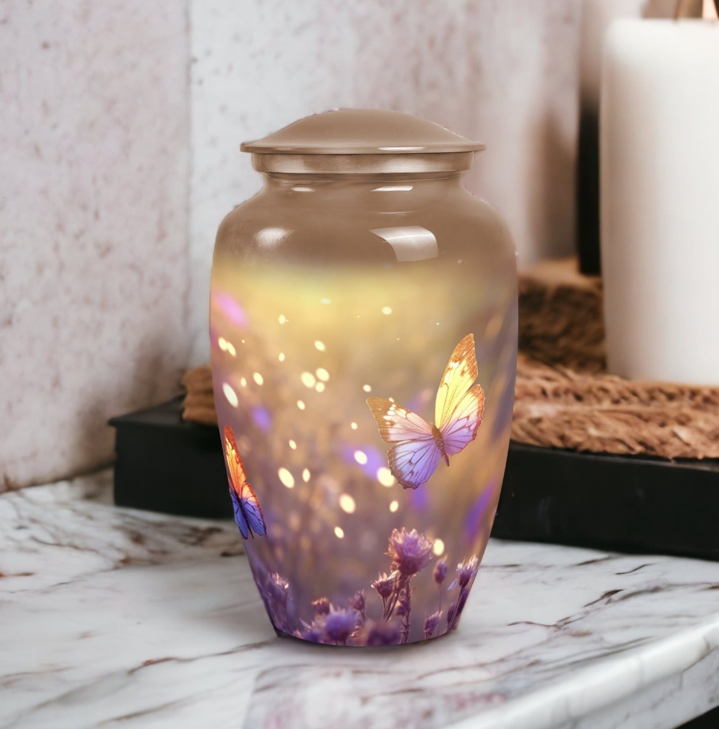 Elegant butterfly cremation urn, ideal for preserving adult human ashes, specifically designed for honoring loved departed ones like mothers