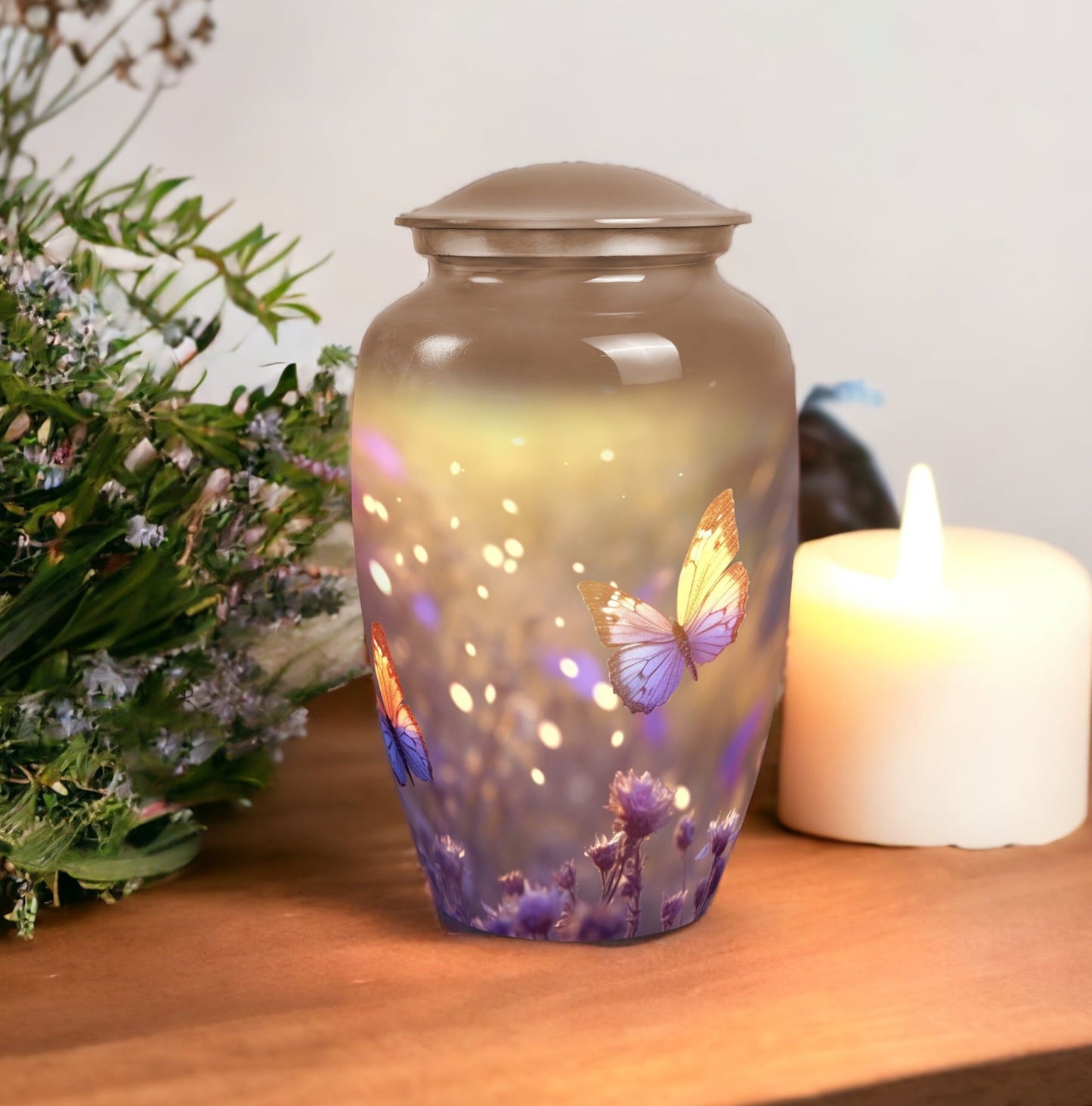 Elegant butterfly cremation urn, ideal for preserving adult human ashes, specifically designed for honoring loved departed ones like mothers