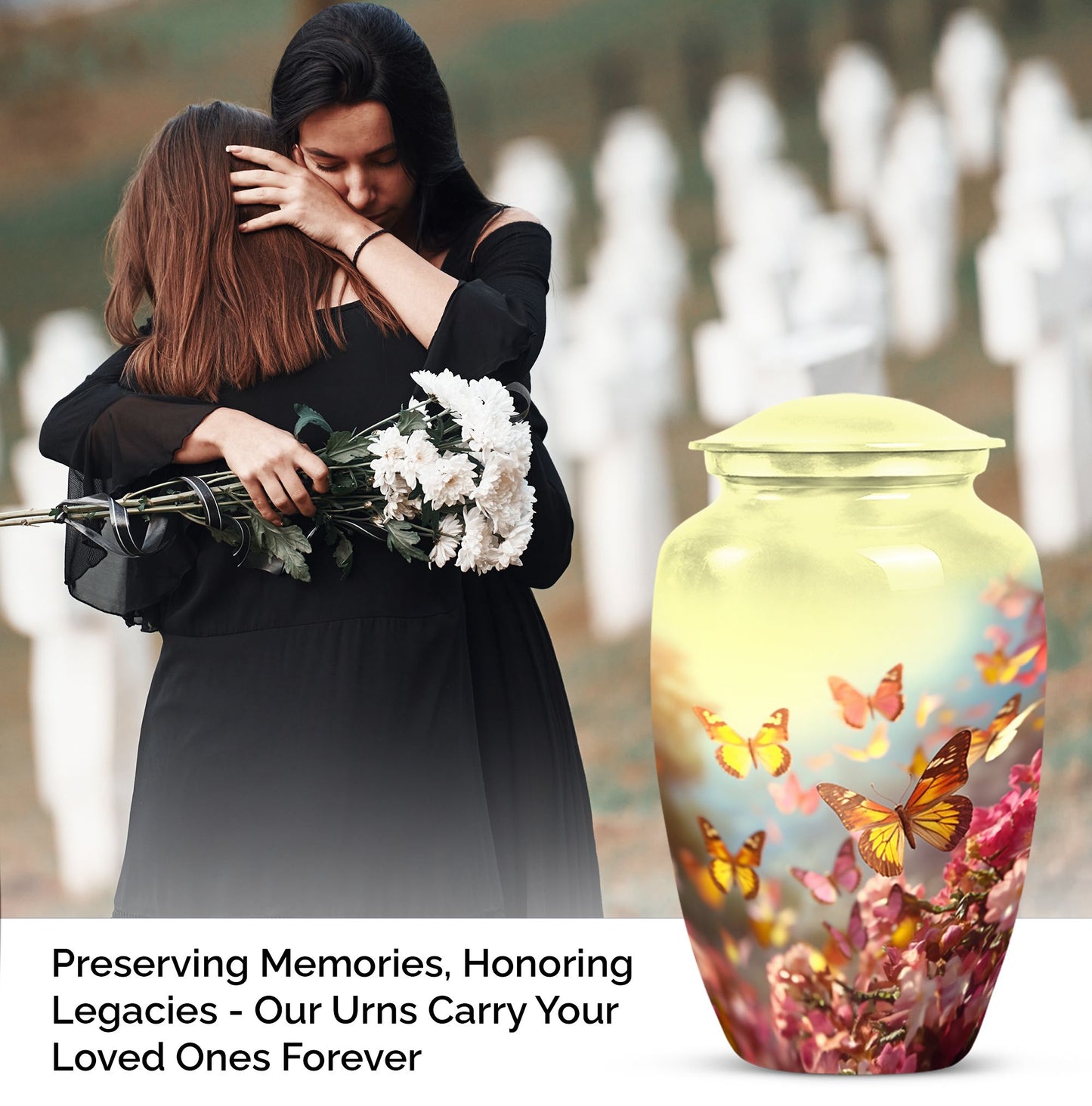 Large adult butterfly cremation urn for women, suitable for human ashes and funeral decorations