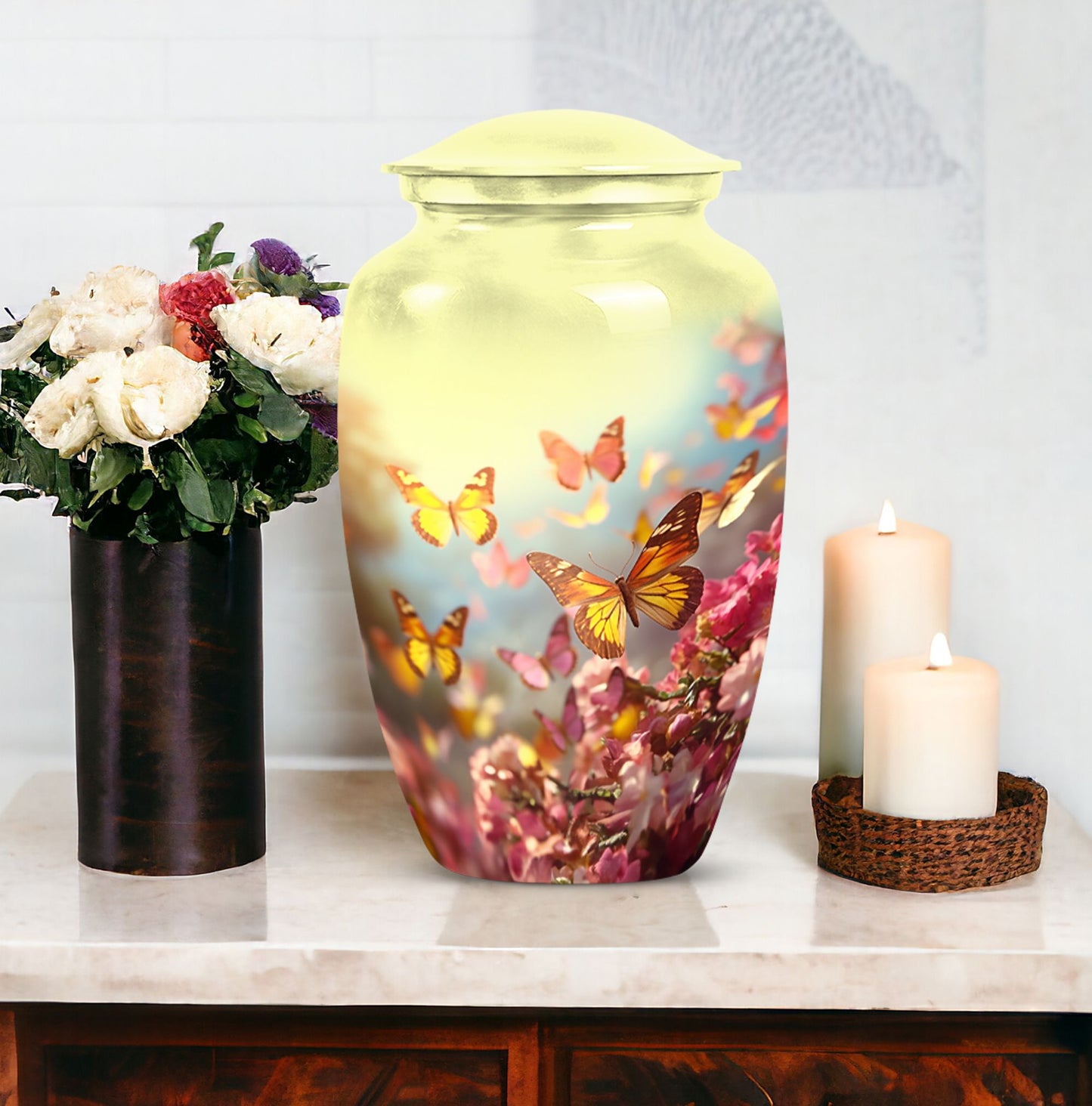 Large adult butterfly cremation urn for women, suitable for human ashes and funeral decorations