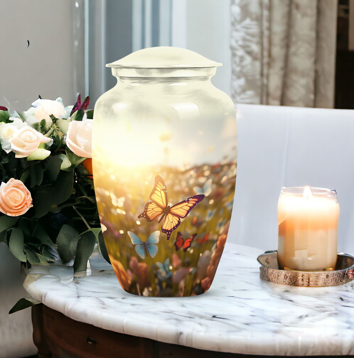 Elegant mosaic butterfly cremation urn for women's ashes, perfect memorial urn for human adult ashes