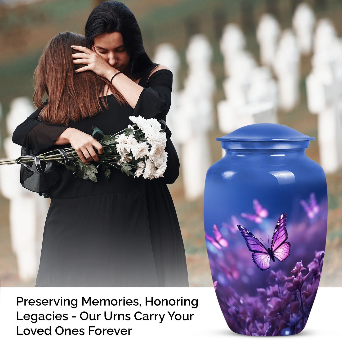 Large butterfly urn designed for adult male and female ashes storage
