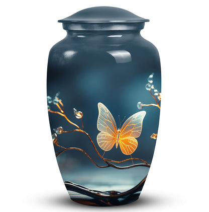 Elegant butterfly urn in metal custom designed for preserving adult female ashes, a unique and personalized tribute for mom