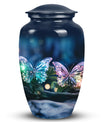 Elegant butterfly-themed funeral urn used for burial in ground, serving as a secure ash holder for human ashes