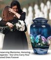 Elegant butterfly-themed funeral urn used for burial in ground, serving as a secure ash holder for human ashes