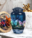 Elegant butterfly-themed funeral urn used for burial in ground, serving as a secure ash holder for human ashes