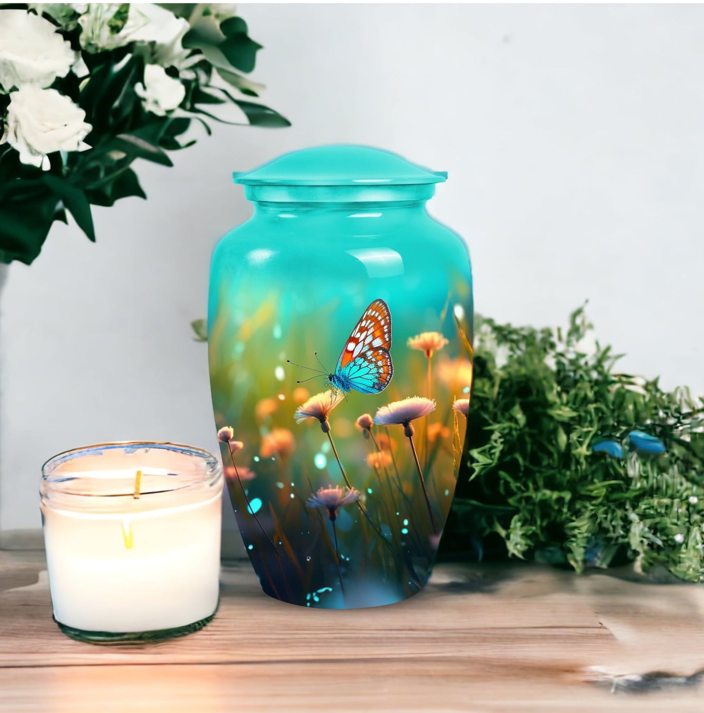 Elegant butterfly designed funeral urn for ashes, suitable for adults, made metal, ideal for grandfather burial vaults.