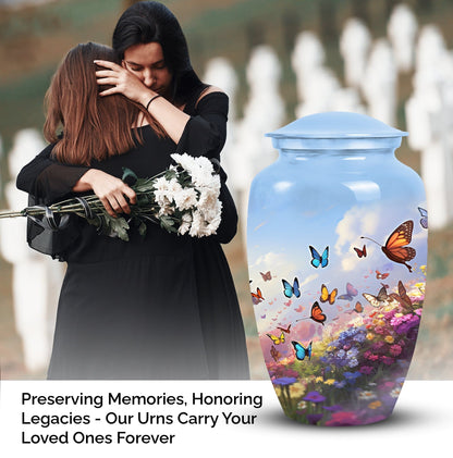 Elegant butterfly themed cremation urn, made for an adult male or dad, perfect for memorializing loved ones.