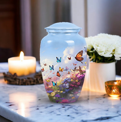 Elegant butterfly themed cremation urn, made for an adult male or dad, perfect for memorializing loved ones.