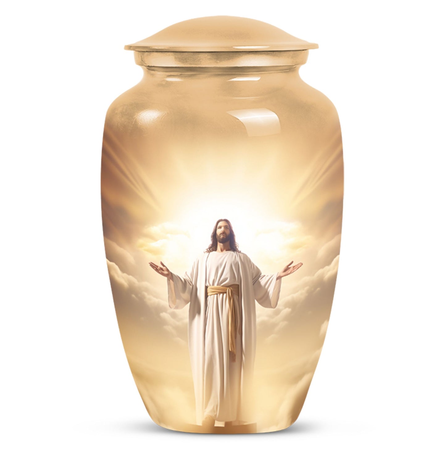 Elegant Jesus-themed Cremation Urn designed specifically for preserving human ashes, ideal for adults and particularly suited for mothers.