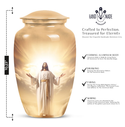 Elegant Jesus-themed Cremation Urn designed specifically for preserving human ashes, ideal for adults and particularly suited for mothers.