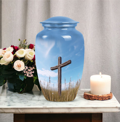Elegant Jesus-themed Urn suitable for ashes of adult male or female, ideal for safekeeping of cremation ashes.