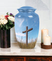 Elegant Jesus-themed Urn suitable for ashes of adult male or female, ideal for safekeeping of cremation ashes.