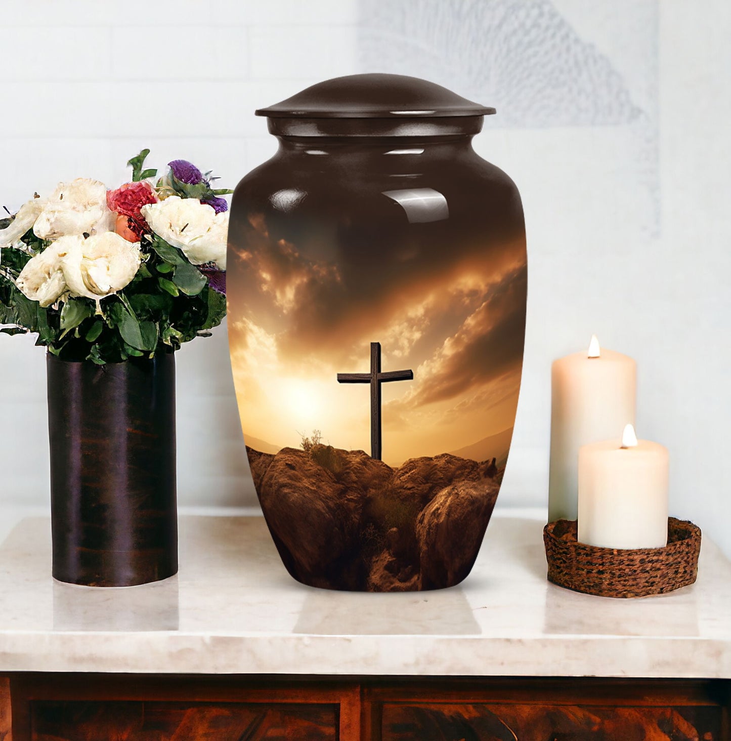 Unique Jesus-themed urn for adult human ashes, perfect as a cremation container or special memorial for mom
