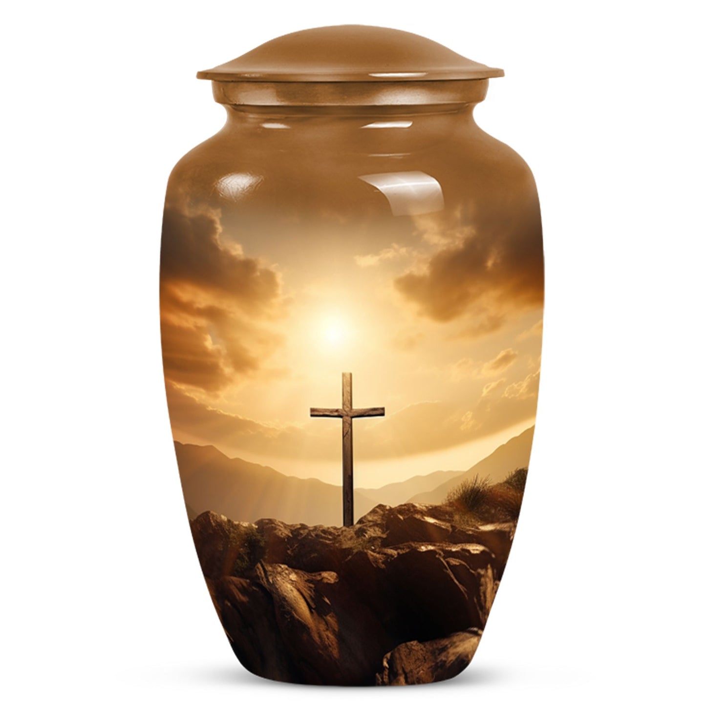 Jesus-themed cremation urn perfect for men, visually symbolic of remembrance and honor
