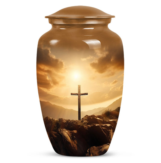 Jesus-themed cremation urn perfect for men, visually symbolic of remembrance and honor