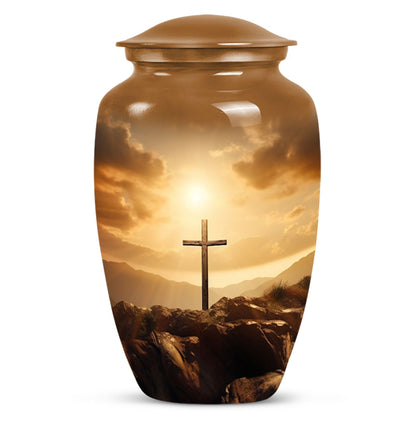 Jesus-themed cremation urn perfect for men, visually symbolic of remembrance and honor