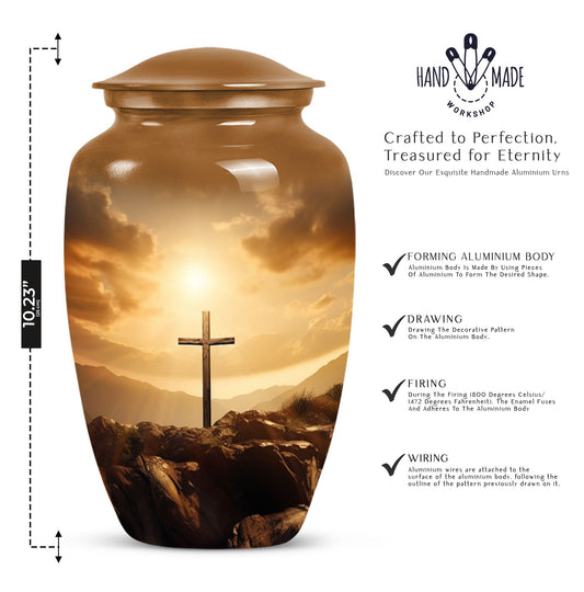 Jesus-themed cremation urn perfect for men, visually symbolic of remembrance and honor