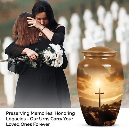 Jesus-themed cremation urn perfect for men, visually symbolic of remembrance and honor
