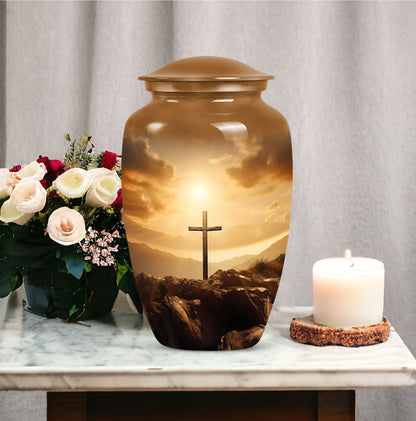 Jesus-themed cremation urn perfect for men, visually symbolic of remembrance and honor