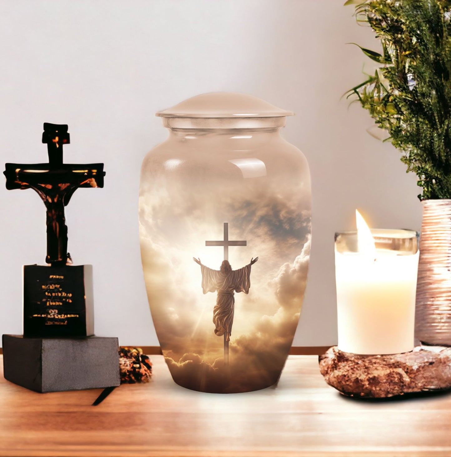 Elegant Jesus urn for adults, ideal for cremation and memorial use, featuring unique mosaic design