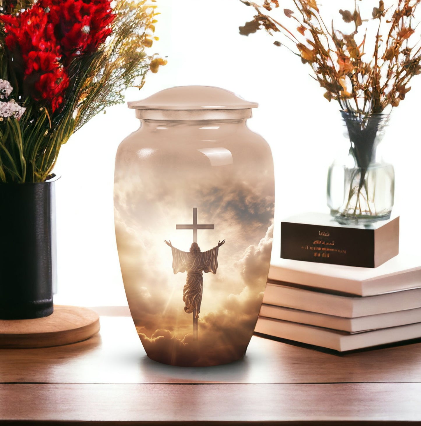 Elegant Jesus urn for adults, ideal for cremation and memorial use, featuring unique mosaic design