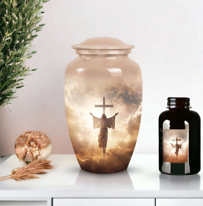 Elegant Jesus urn for adults, ideal for cremation and memorial use, featuring unique mosaic design