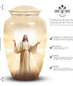 Cremation urn featuring Jesus design for storing adult male ashes