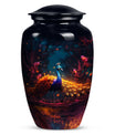 Peacock-themed urn for adult male human ashes, suitable for burial and cremation