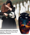 Peacock-themed urn for adult male human ashes, suitable for burial and cremation