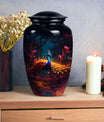 Peacock-themed urn for adult male human ashes, suitable for burial and cremation