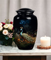 Image of a beautifully designed Peacock urn for storing ashes of adult female, suitable for cremation purposes.