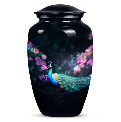 Elegant Peacock-themed cremation urn for adult, suitable for preserving ashes of mother or father