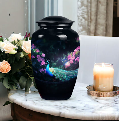 Elegant Peacock-themed cremation urn for adult, suitable for preserving ashes of mother or father