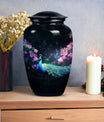 Elegant Peacock-themed cremation urn for adult, suitable for preserving ashes of mother or father