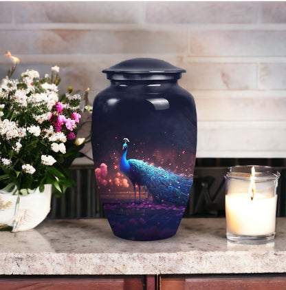 Elegant peacock-patterned urn designed for preserving the ashes of adult females and males