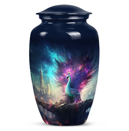 Elegant peacock urn for adult female ashes, perfect for cremation use
