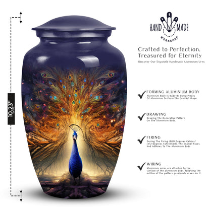 Unique peacock urn for storing adult human ashes, suitable for mom's cremated remains