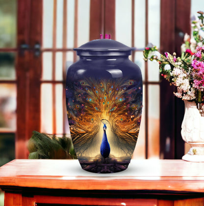 Unique peacock urn for storing adult human ashes, suitable for mom's cremated remains