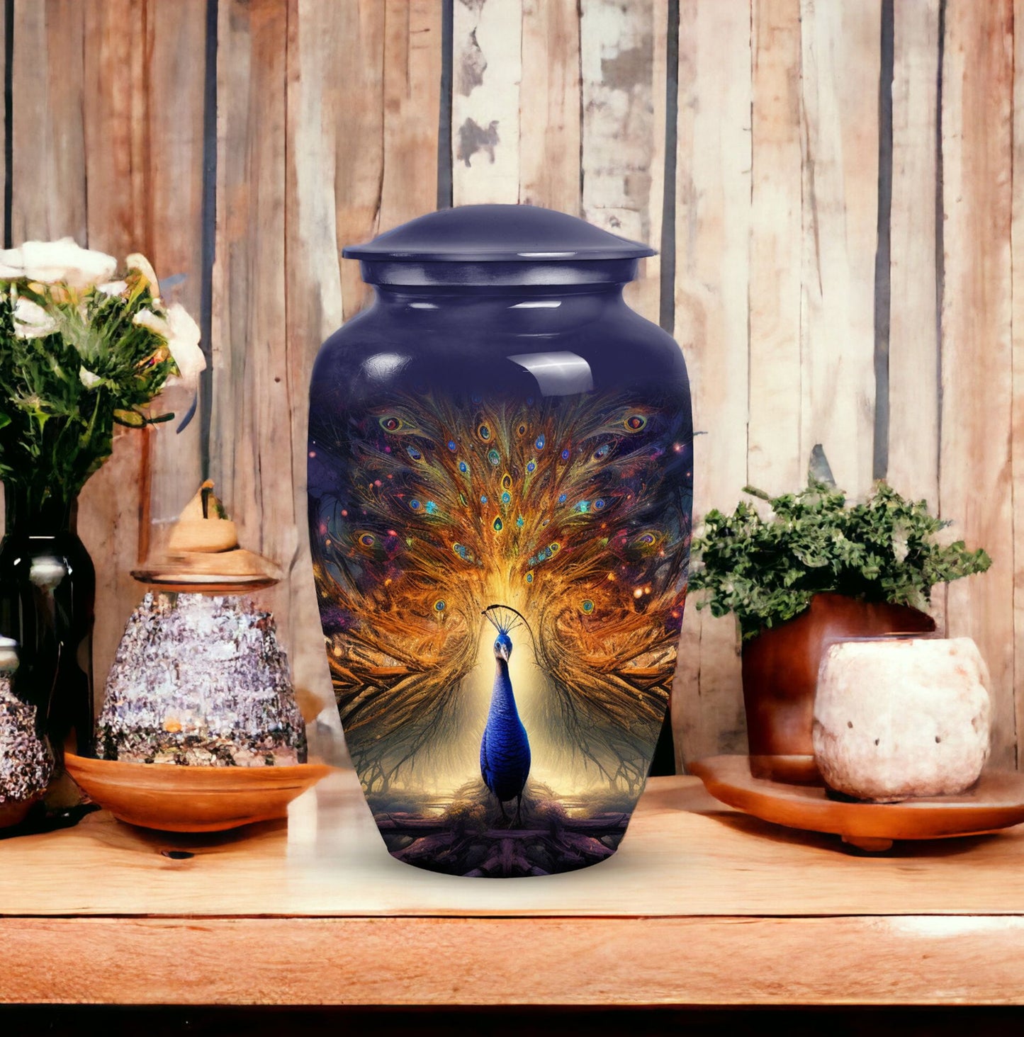 Unique peacock urn for storing adult human ashes, suitable for mom's cremated remains