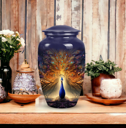 Unique peacock urn for storing adult human ashes, suitable for mom's cremated remains