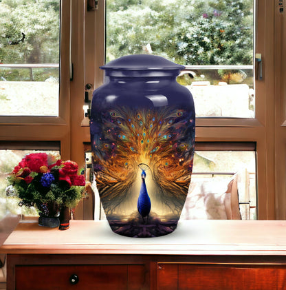 Unique peacock urn for storing adult human ashes, suitable for mom's cremated remains
