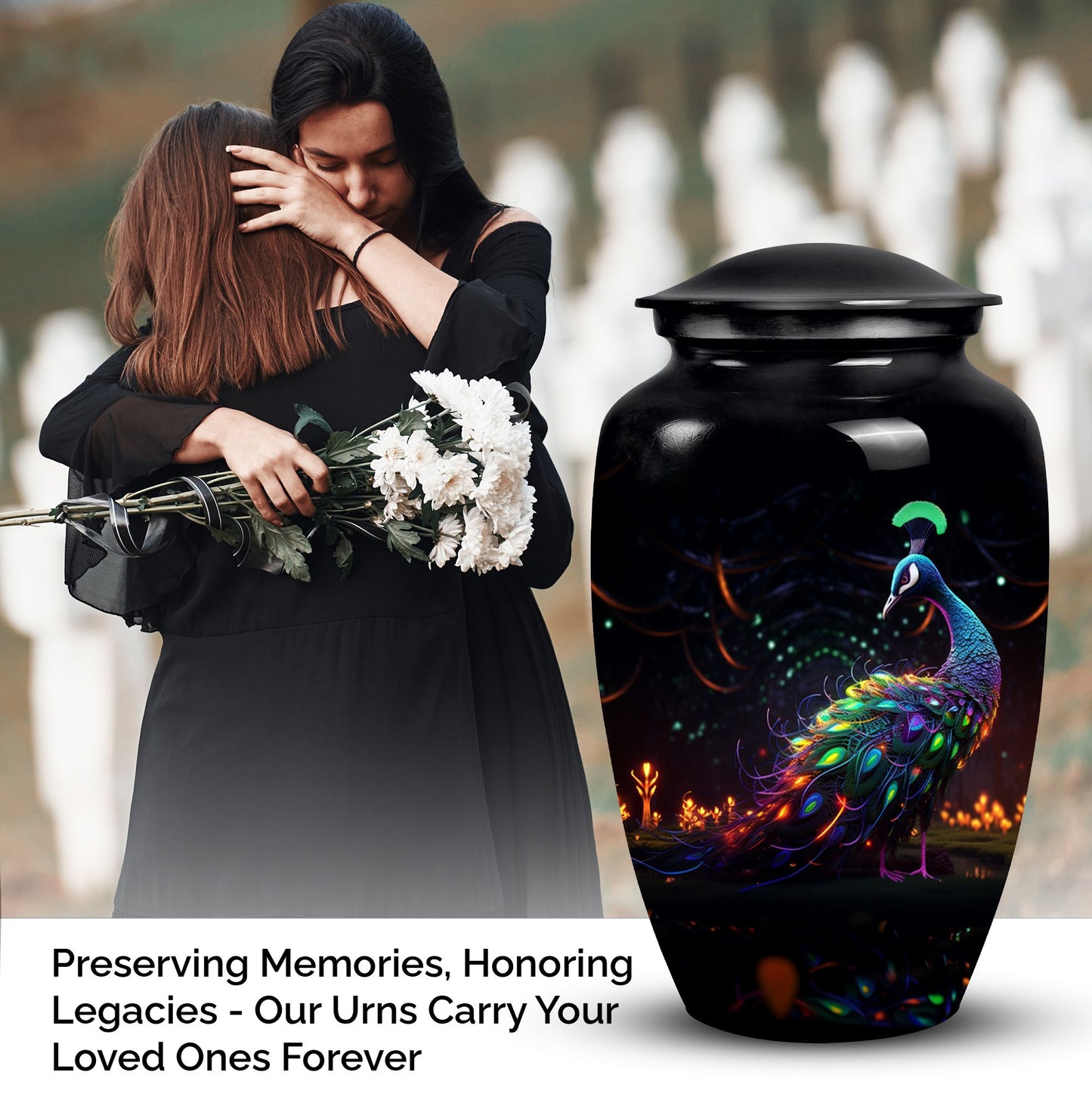 Female adult peacock urn for human ashes, suitable for men, durable cremation urn for adult ashes