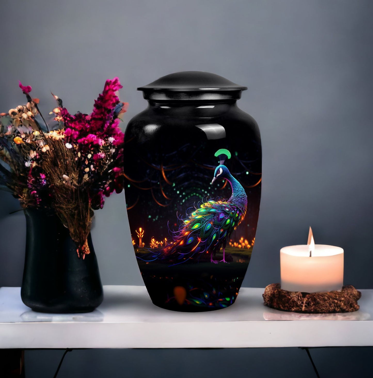 Female adult peacock urn for human ashes, suitable for men, durable cremation urn for adult ashes