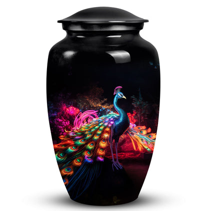 Elegant Peacock Cremation Urn as a vibrant element of funeral decorations, ideal for adult human ashes preservation and burial