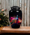 Elegant Peacock Cremation Urn as a vibrant element of funeral decorations, ideal for adult human ashes preservation and burial